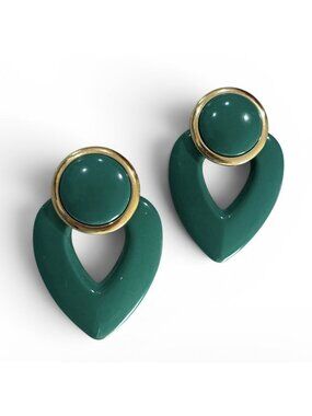 Vintage 90s Women’s Earrings Acrylic Gold Kelly Green Statement Mom Teacher